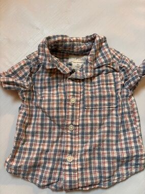 Little Planet by Carter's Blue & Red Plaid Short Sleeve Button-Up Shirt